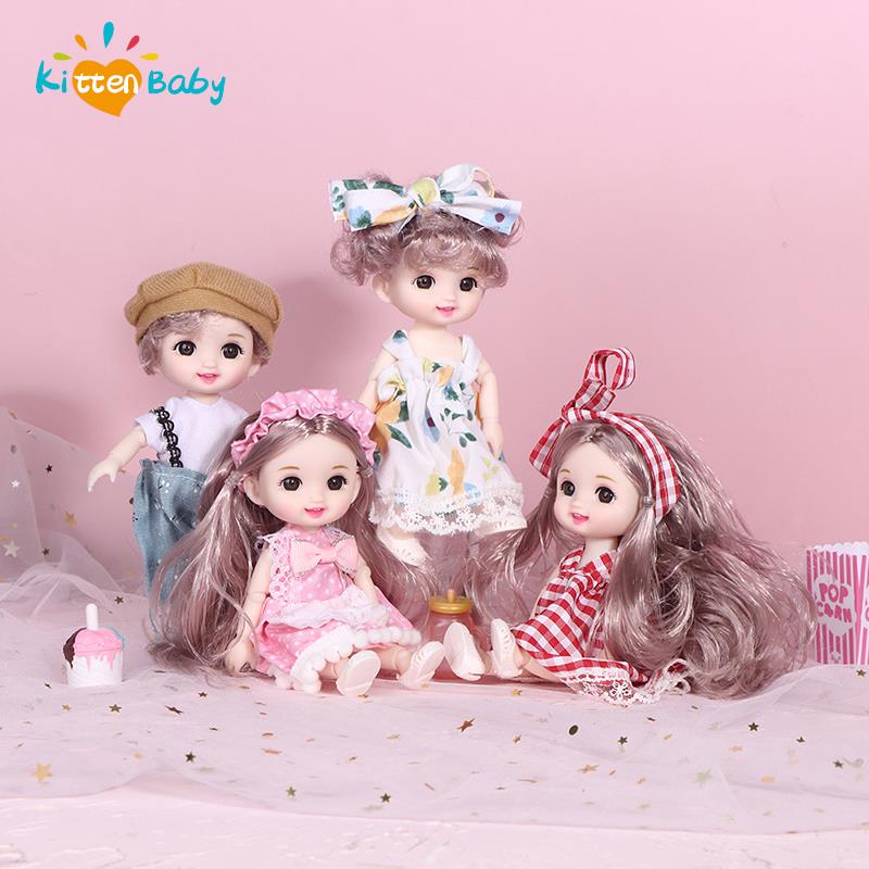 Мини-кукла 17 см, 13 подвижных суставов, с большими 3D-глазами, DIY-кукла с одеждой, наряд, модная кукла 1/12, подарок для детей, девочек