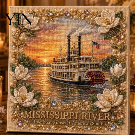 Handmade Gift for Women American Destination Faux Pearl Art Kit, Scenic Landscape Painting Retro Craft Set DIY 3D Bead Kit Adults, Home Decor