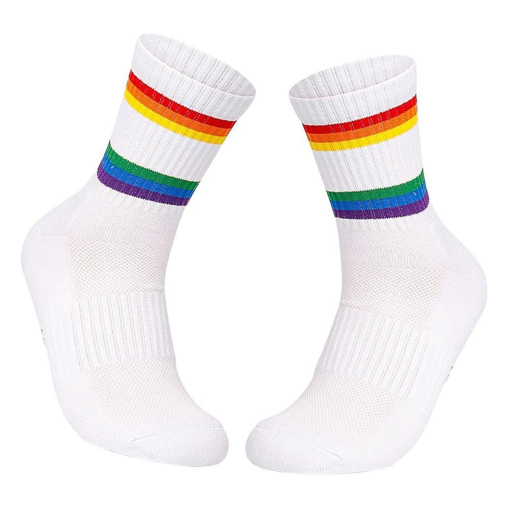 2PCS Rainbow Stripe Striped Socks Breathable Mesh Sports Running Socks Running Socks Tennis