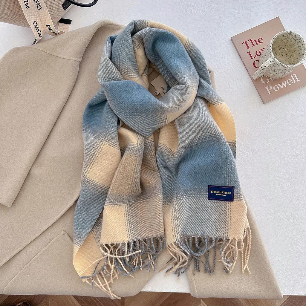 50*210CM Thickened Warm Scarf For Women Long Tassel Color Pashmina Shawl Faux Cashmere Warps Autumn Winter Blanket For Wen