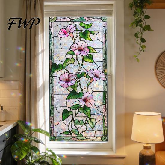 Opaque Glass Film Begonia Window Privacy Static Sticker Retro Color Texture Glue-free Cling Non-adhesive Easy Care Decoration for Home Bathroom Door