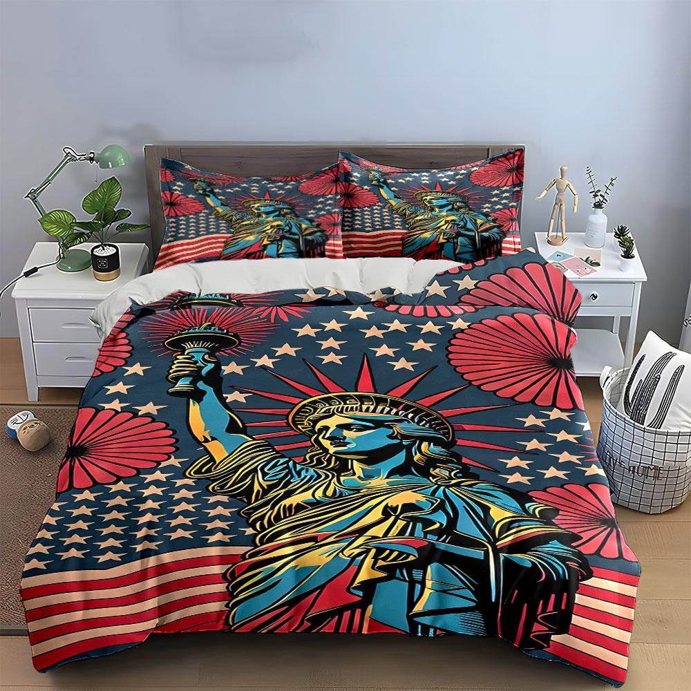 Statue, stars, stripes, flowers. Bedding sets Duvet cover sets Duvet covers Pillowcases(1*Duvet Cover 2*Pillowcases without duvet insert)