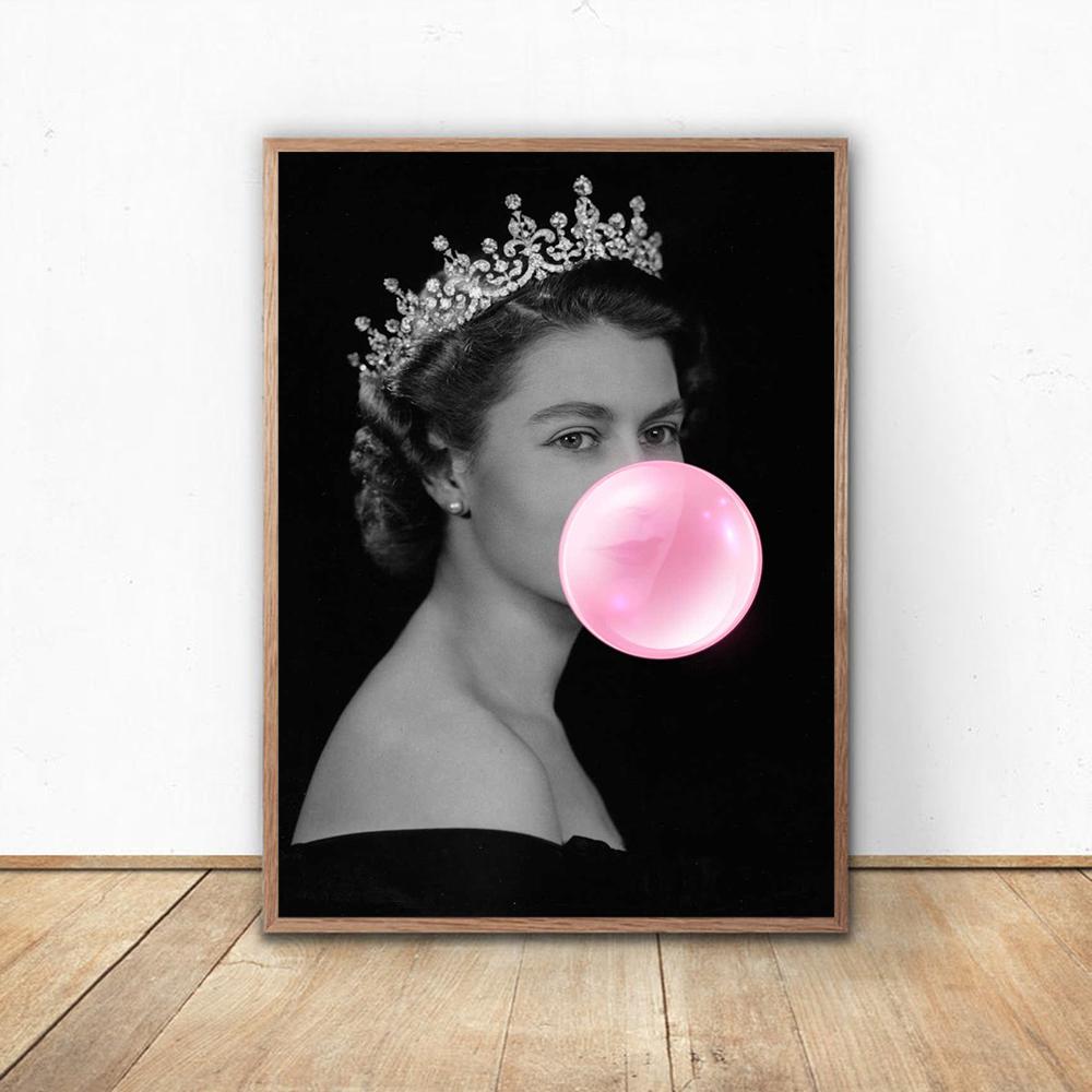 Плакат с жевательной резинкой Queen Elizabeth и печать, настенное искусство, настенное искусство, британский королевский холст, картина, настенная семейная картина