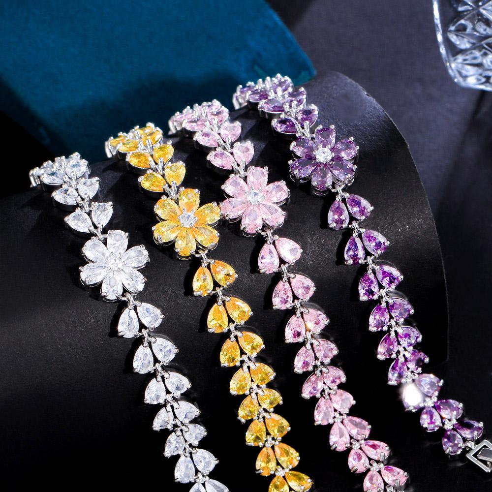 CMM Нежный цветок в форме листа кластер Розовый Красный Цирконий Браслеты-цепочки для женщин