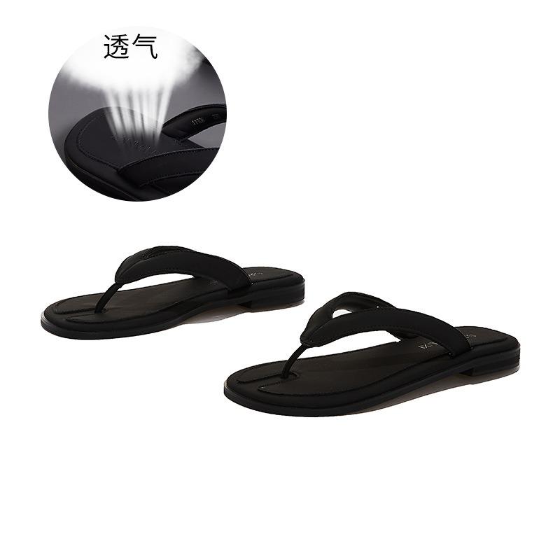 Leather Flip-flops Women's Shoes Summer New Wear Flat-bottomed Small Sandals Casual Fashion Half Drag