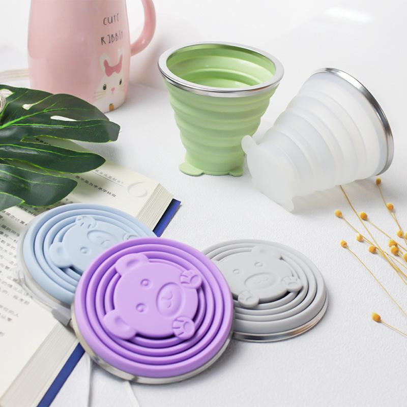 Latest Outdoor Activity Cartoon Folding Cup 270ml Spacious Silicone Foldable Creative Retractable Bear Water Cup