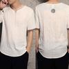 Retro Men Plus Size Linen Rhombus Patchwork Short Sleeve V Neck T-Shirt Top