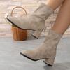Ladies Shoes 2024 Plus Size Ankle Women's Boots Elegant Modern Boots Women Sewing Square Toe Back Zip Med Heel Shoes Women