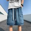 Washed Old Denim Shorts for Men's Summer Fashion Label American High Street Elastic Waist Versatile Wide Leg Pants Casual Pants
