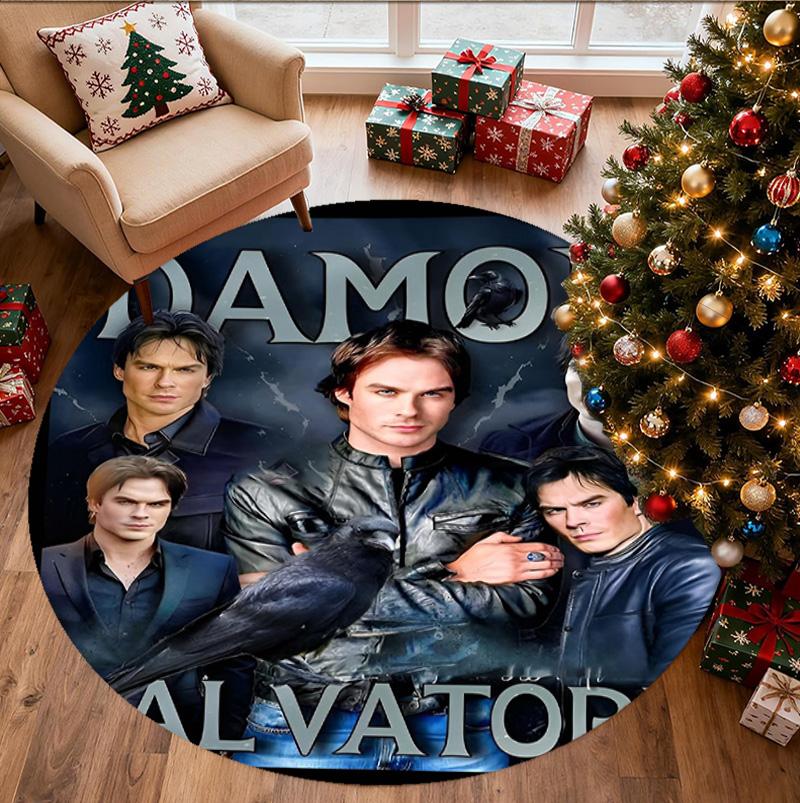 Damon Salvatore Pattern Round Rug, Indoor/Outdoor Mat, for Picnic, Gameroom, Bedroom, Office, Living Room, Home Decor Carpet, Birthday Gift