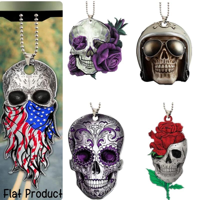 Acrylic Flat Car Interior Hanging Ornament Rose Skull Halloween Party Decoration