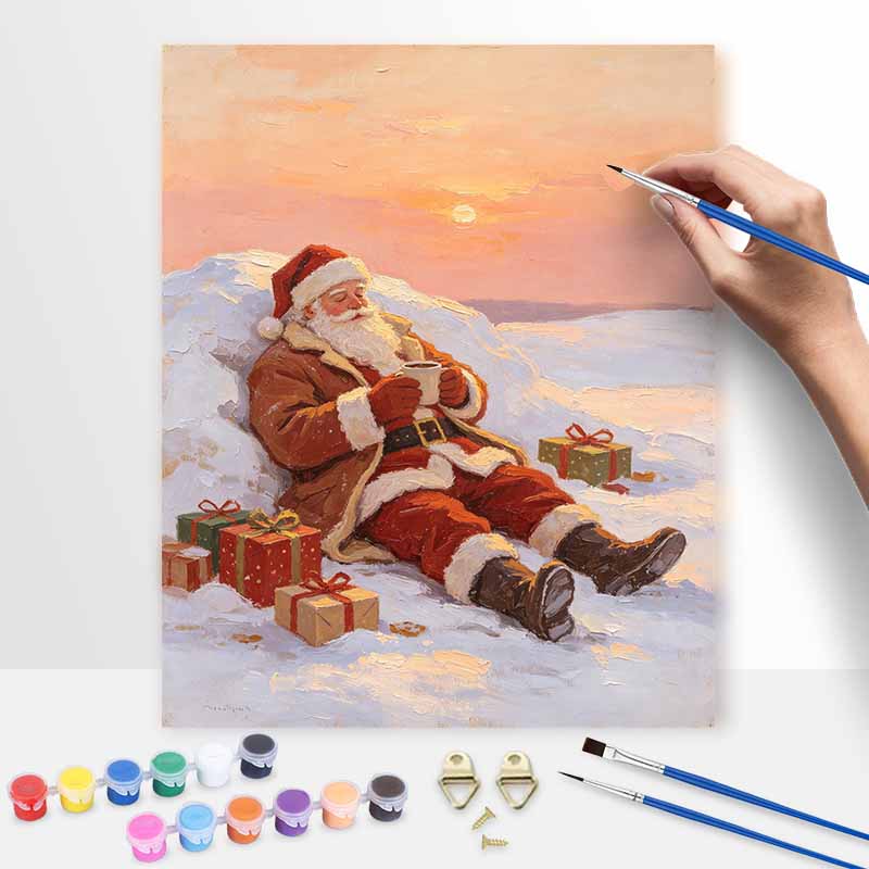 Christmas Santa Claus Coffee Break Gift Snow Landscape Digital Oil Painting Art Kit Hand Painting Home Decoration Painting