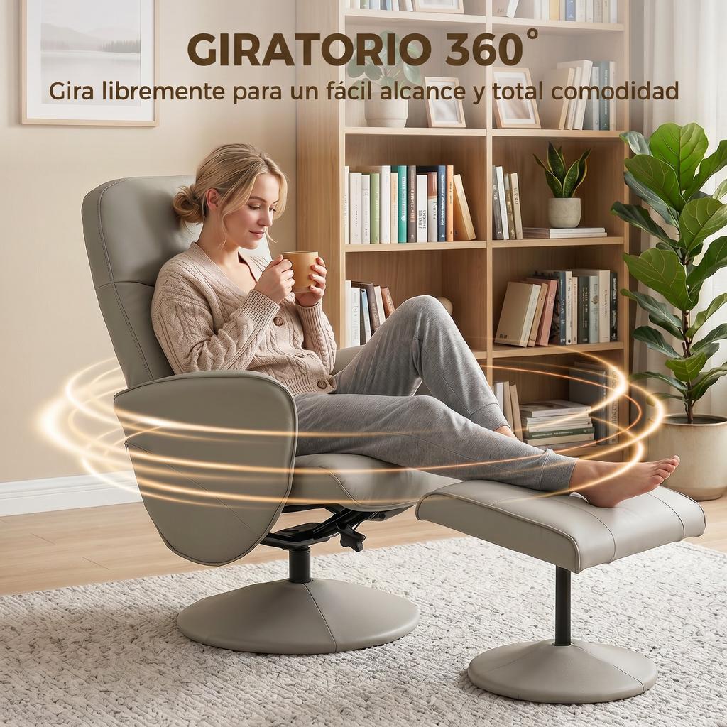 Recliner Relax Chair With Footrest High Back 360 Degree Swivel Armrest Beige Gray