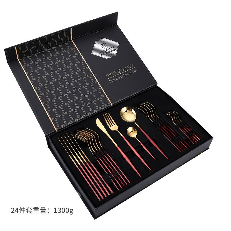 Stainless Steel Tableware Knives, Forks and Spoons 24-piece Set Western Tableware Steak Knife Gift Box Set