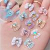 Heart Rhinestone Nail Bow Charms 10pcs Ice Transparent Crystal Bowtie Jewelry 14*13mm Love Diamond Resin Ribbon Gems for Nails