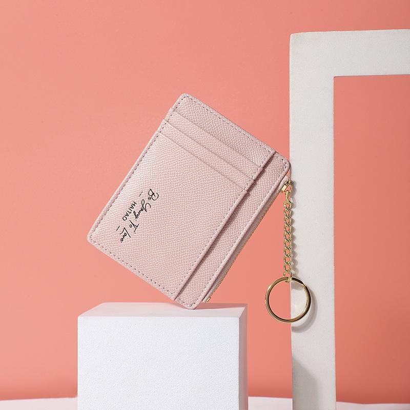 Женский однотонный держатель для карт и кошелек для монет с множеством отделений для карт и брелоком для ключей