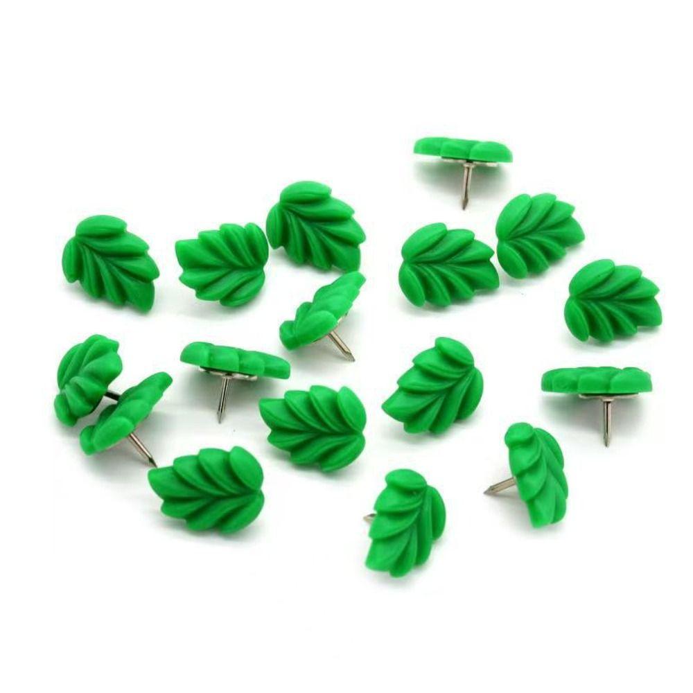 50pcs Plastic Colored Push Pins Green Leaves Shape Thumb Tacks PP Metal Push Pins  School Stationery