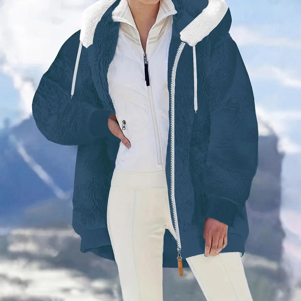 Женская модная плюшевая куртка с капюшоном, длинными рукавами, свободного кроя, теплая, с карманами на молнии
