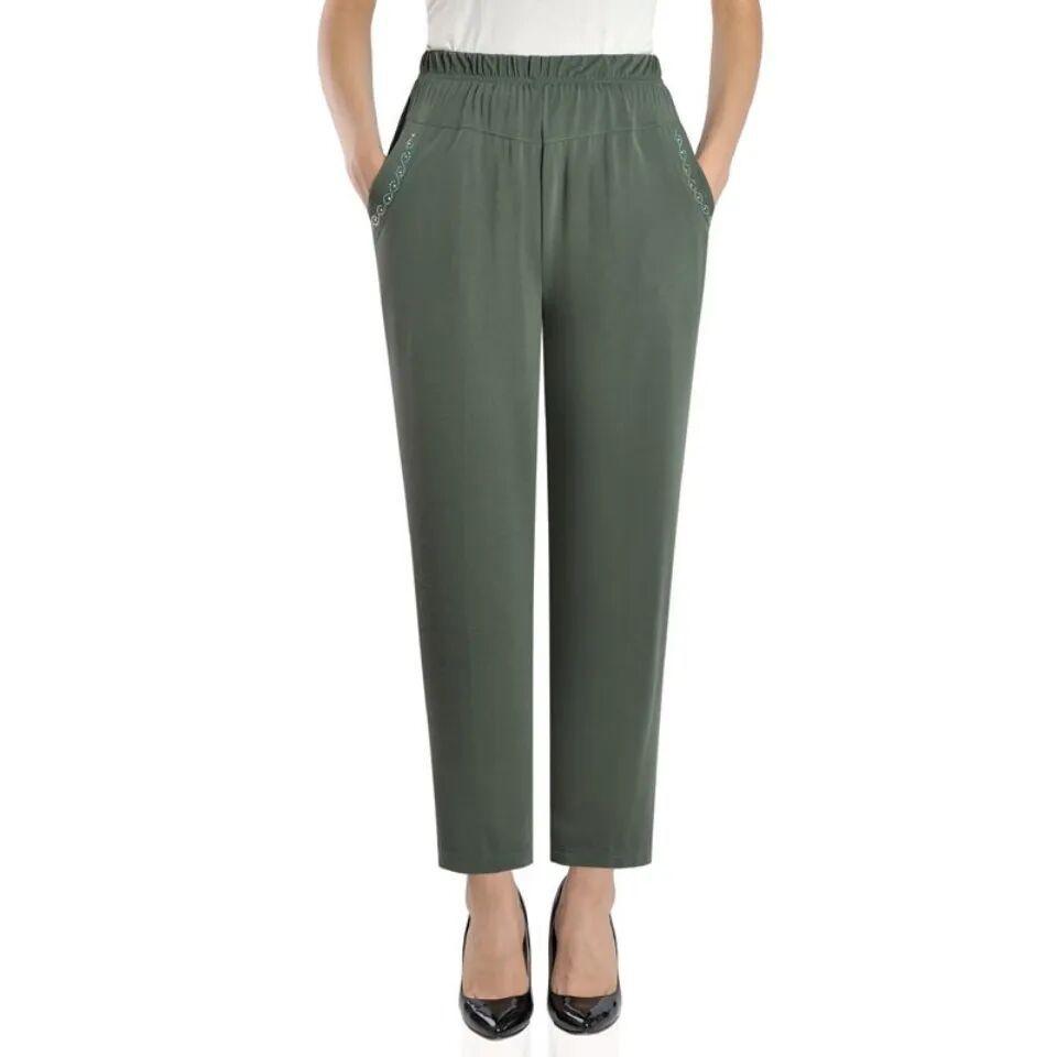 Женские брюки Летняя одежда Мамины свободные повседневные брюки Эластичные брюки с высокой посадкой и прямыми штанинами Эластичная талия Тонкие брюки