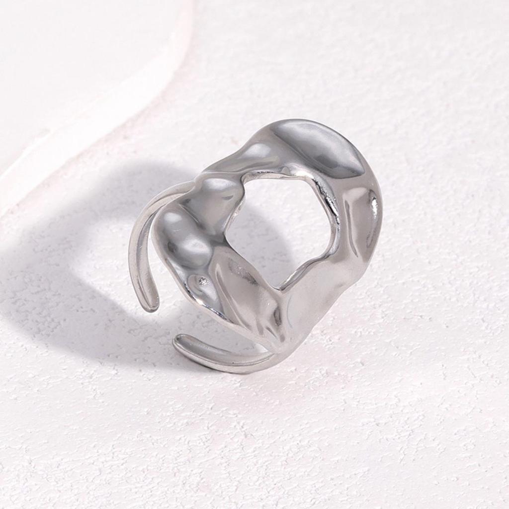 Stainless Steel Hollow Ring Vintage Baroque Geometric Oval Exaggerated Opening Ring Women Men Casual Party Fashion Jewelry Gifts