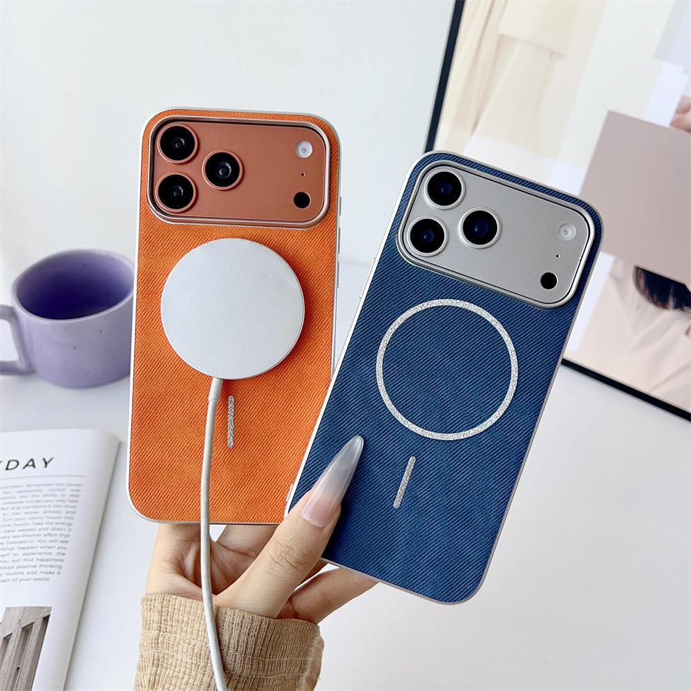 For Magsafe Wireless Charging Denim Phone Case For iPhone 17 17Pro Air 13 14 15 16 Pro Max Solid Color Matte Protective Cover