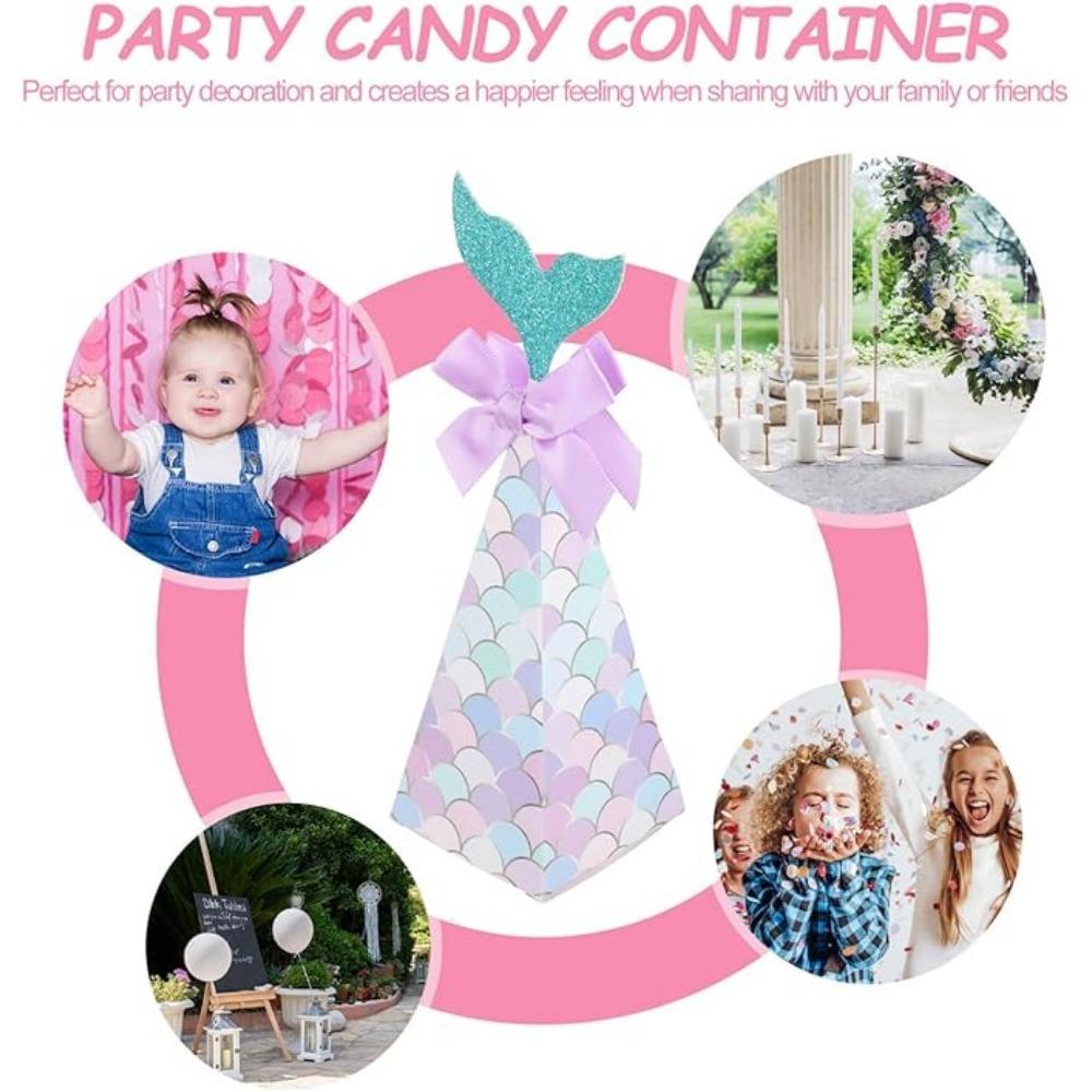 10pcs Mermaid Party Boxes Favors Mermaid Gift Bags with Thank You Stickers for Kids Birthday Baby Shower Under The Sea Mermaid Party Decorations