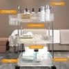 Movable Shelf with Wheels Multi-tiers Storage Rack Rolling Cart Transparent Basket Organizer Trolley for Snacks Cosmetics Bathroom