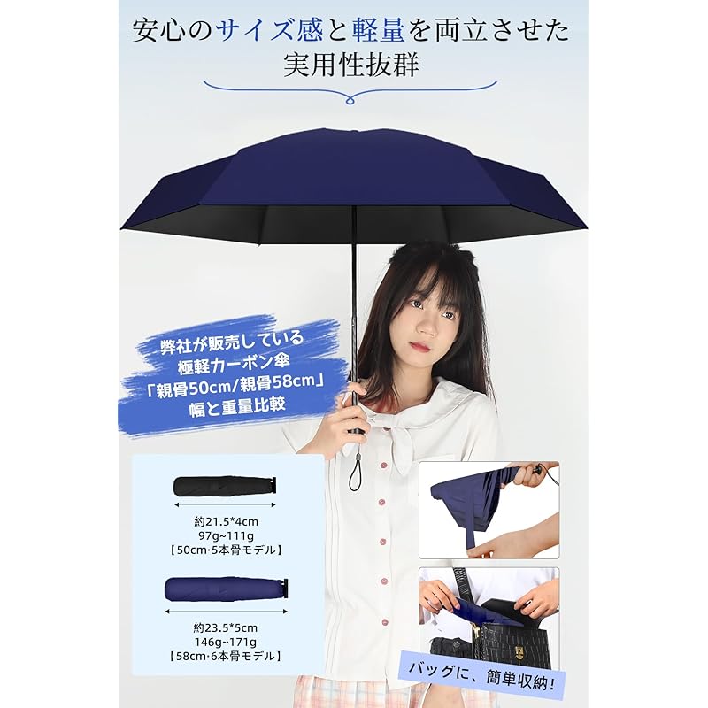 Folding Umbrella [Ultra Light 97~171g] Carbon Umbrella Parasol UV Cut For Both Rain and Shine Folding Umbrella Lightweight Durable Ladies Shading Heat