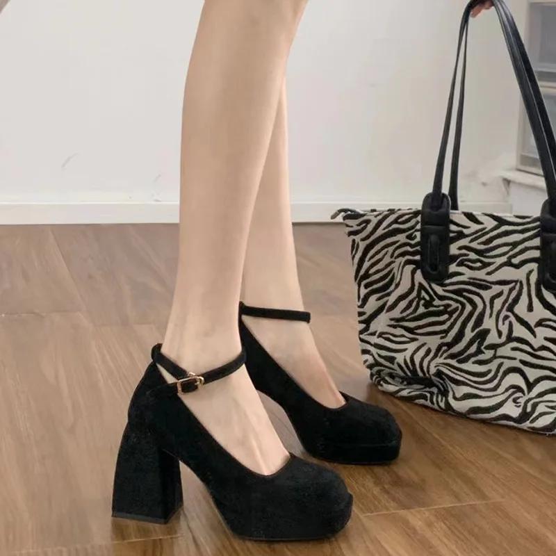 Модные розовые туфли на платформе для женщин на высоком каблуке с пряжкой на ремешке Туфли Мэри Джейн Женские вечерние готические туфли на толстом каблуке для женщин