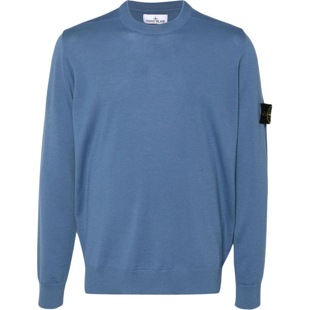 STONE ISLAND Solid Color Logo Print Crew Neck Pullover Long Sleeve T-Shirt Men Tops Blue 8115510C4-V0024