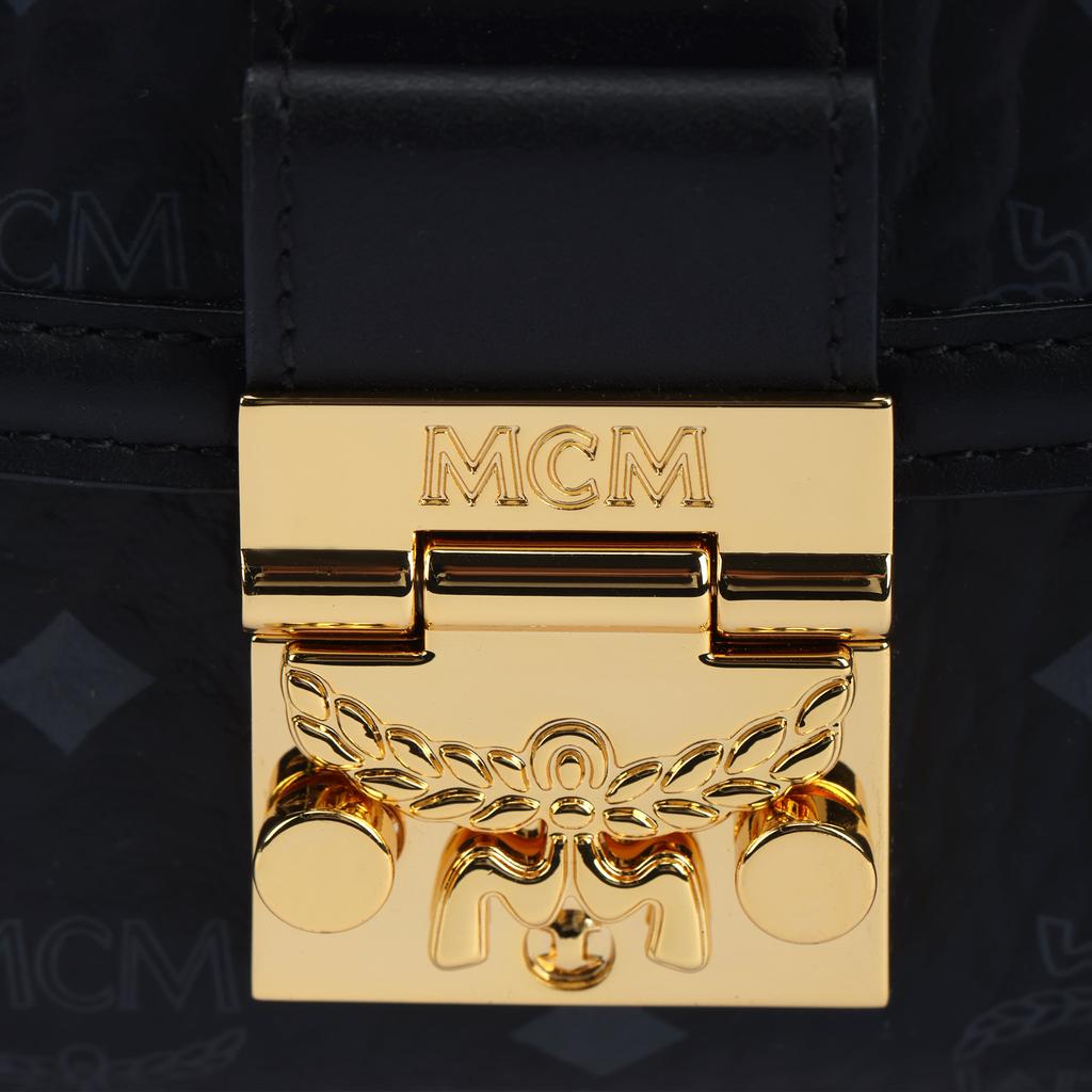 MCM Metal Logo Monogram Print Chain Shoulder Strap Crossbody Bag Large Women Crossbody Bag Black MYLDSXT01BK001