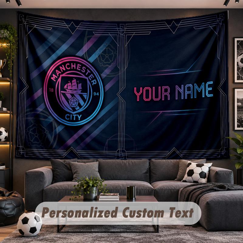 Manchester City Personalized Tapestry Support Custom Name, Wall Art Home Decoration