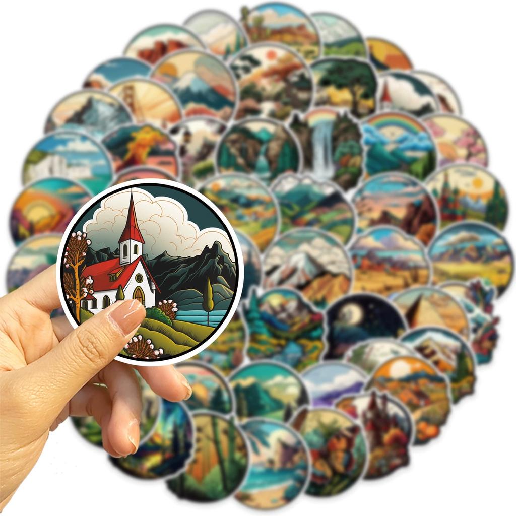 50/100 ШТ. Мультяшные Наклейки с Пейзажами для Улицы, Граффити, Декор для Гитары, Ноутбука, Багажа, Наклейки-Награды DIY