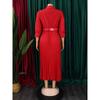 Women Elegant Solid Color Dress Tunic Dress Midi Dress with Belt Sexy V Neck Shirt Dress Plus Size