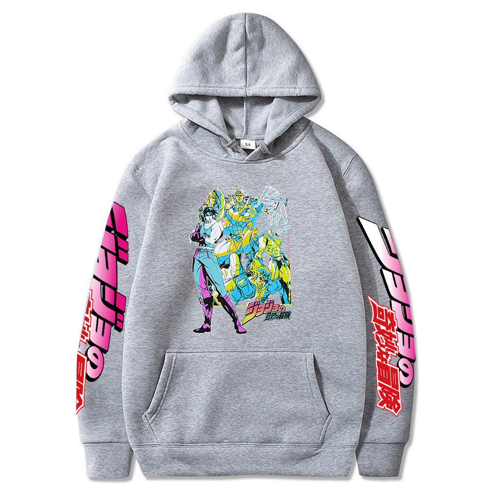 Harajuku Adventure Hoodie Jojo Bizarre Japanese Hot Anime Menwomen Long Sleeved Sweatshirt Tops Cartoon Hip Hop Vintage Clothes