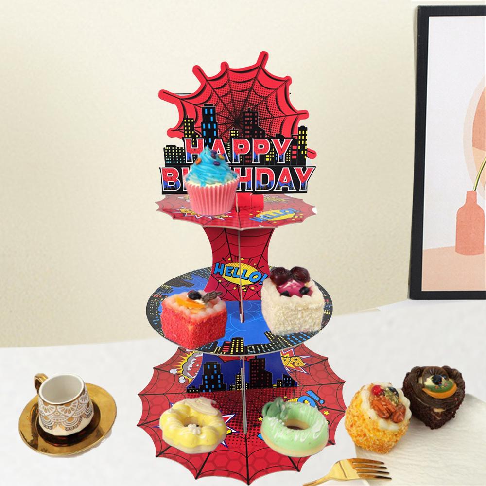 3 Tier Superhero Cupcake Stand - Spider Birthday Party Supplies Baby Shower Cake Table Decoration 5