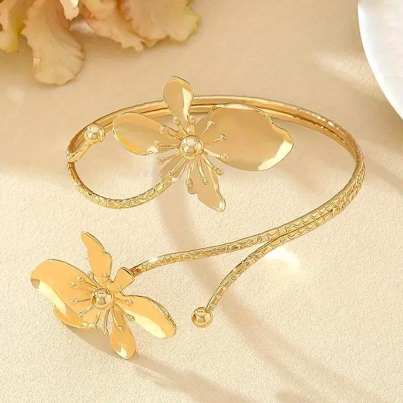Элегантный и простой стиль, свежий и милый дизайн, золотое цветочное кольцо-браслет с открытым концом, премиум для праздничного банкета