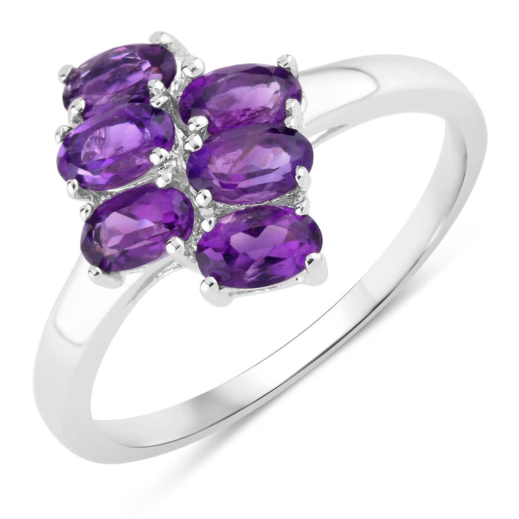African Amethyst Cluster Ring Sterling Silver, Purple Gemstone Flower Ring, February Birthstone Ring for Women