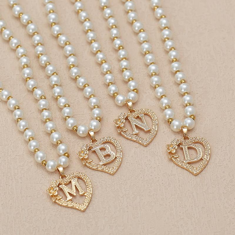 Винтажные цветочные буквы сердечки кулон ожерелья для женщин роскошные искусственные жемчужные цепочки ожерелья корейские ювелирные изделия подарки