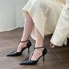 Fashion Summer New Patent Leather T-Wire with Pointed Toe Stiletto Single Shoes All-match High-heeled One-buckle Wrapped-toe Sandals