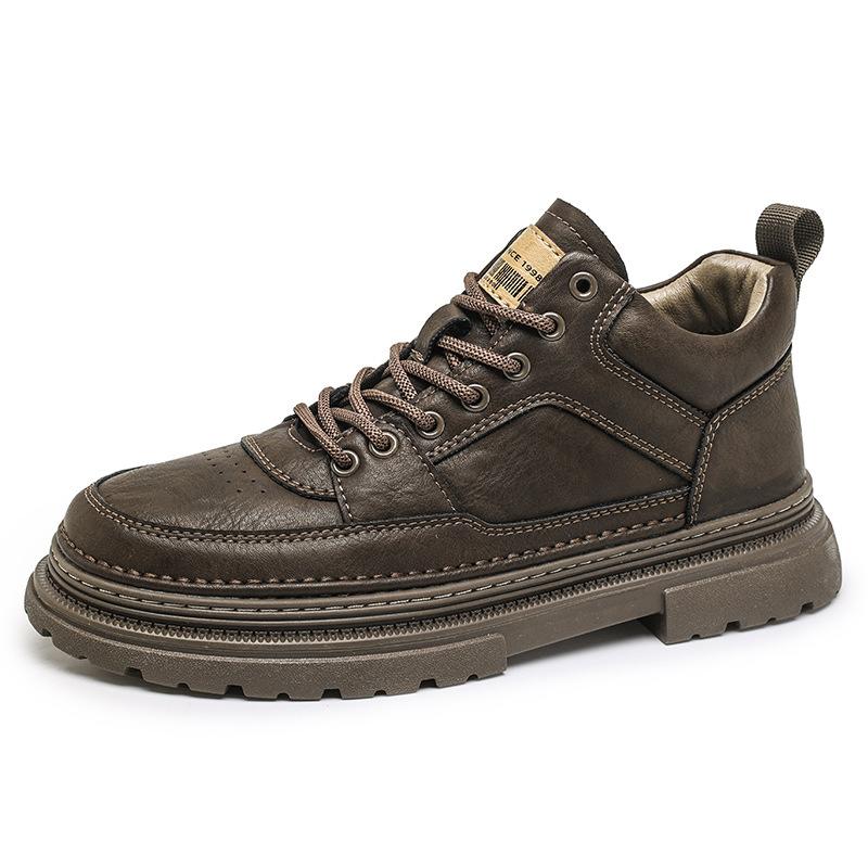 Martin boots leather spring mid-top British style casual leather shoes khaki outdoor retro waterproof tooling boots