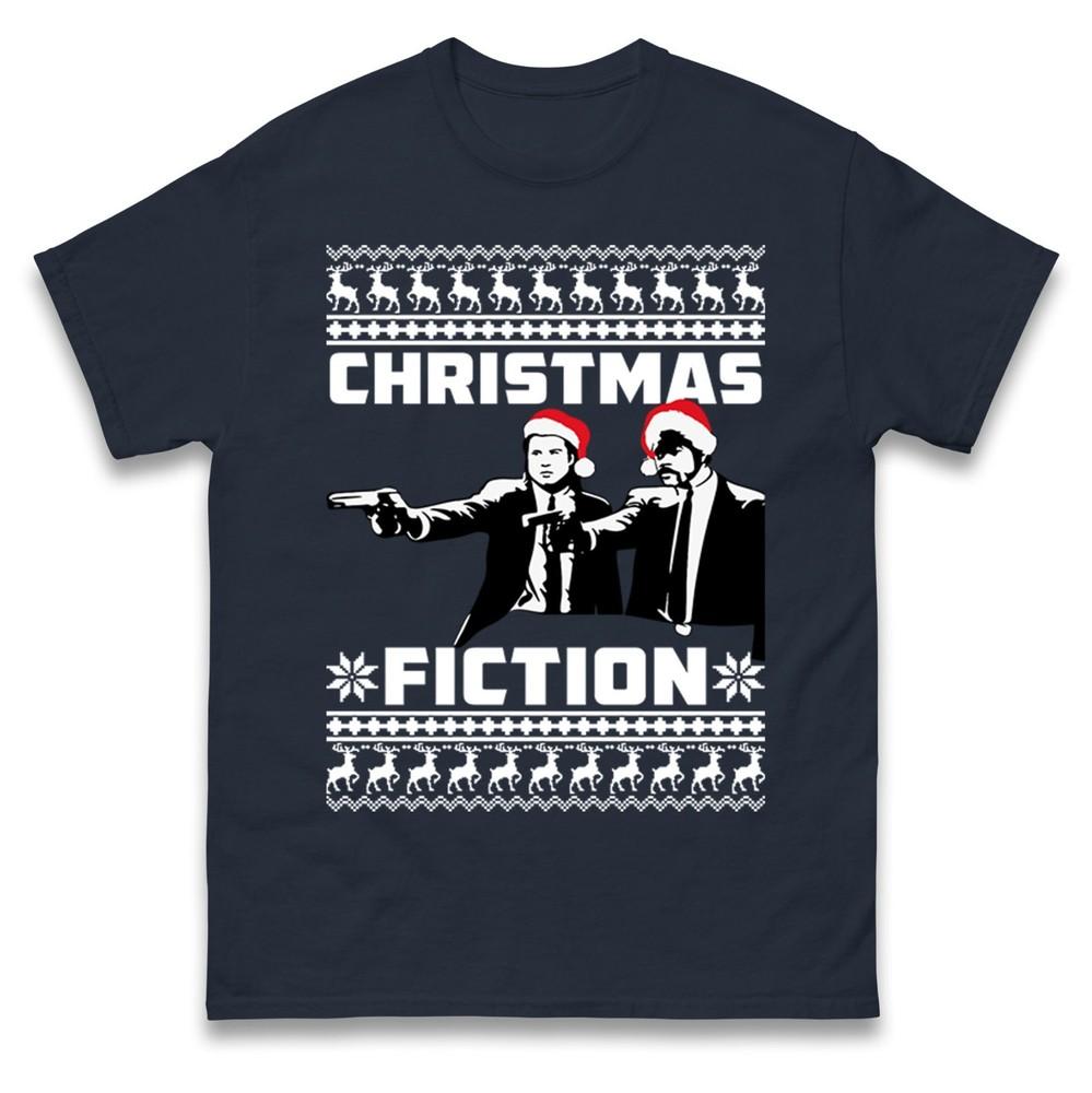 Funny Christmas Fiction T Shirt Ugly Xmas Tee Shirt Parody Santa Hat Meme Top
