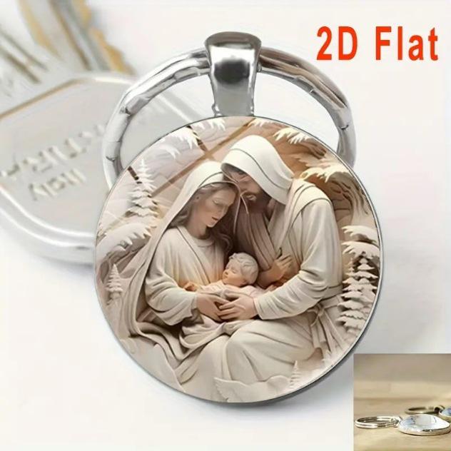 Virgin Mary Pattern Time Gem Pendant Keychain Jewelry