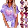 Женская свободная повседневная рубашка с короткими рукавами и отворотом с цифровым принтом и карманом