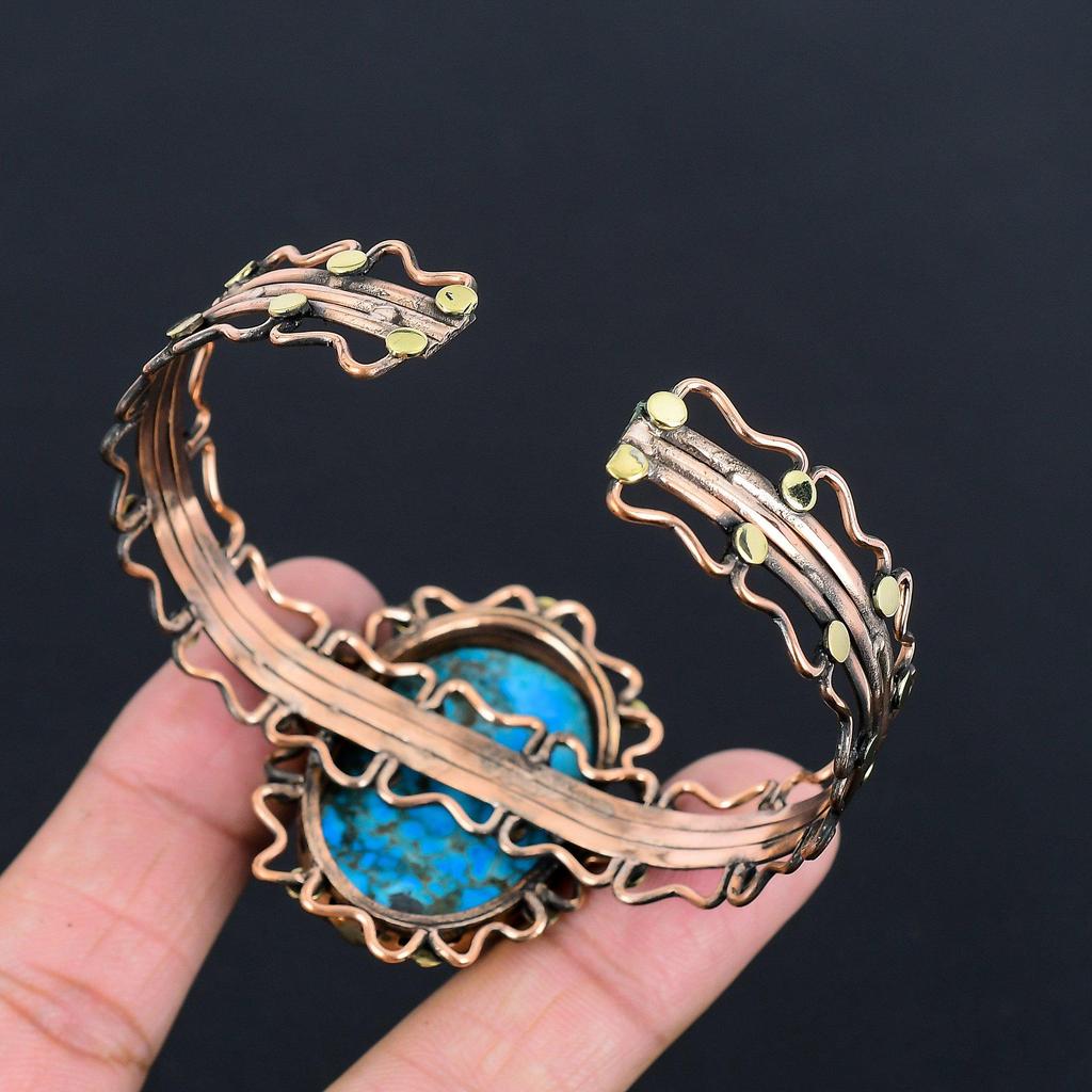 Бирюзовый Синий Браслет из Натуральных Камней Ручной Работы, Браслет из Антикварных Украшений, Обвитый Медной Проволокой 999 пробы, Для Подарка на Помолвку