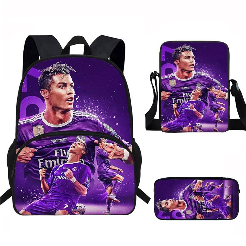 Набор школьных рюкзаков CR7 для детей Школьная сумка из ткани Оксфорд с двумя отделениями и передним карманом Пенал Сумка через плечо Эргономичная спинка
