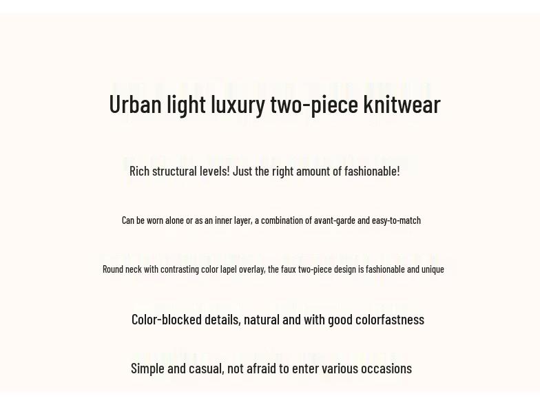 Demana Women's Winter Faux Two-Piece Color-Block Knitted Sweater