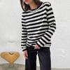 Женский осенне-зимний вязаный топ с круглым вырезом и длинным рукавом в полоску, свободный шикарный свитер