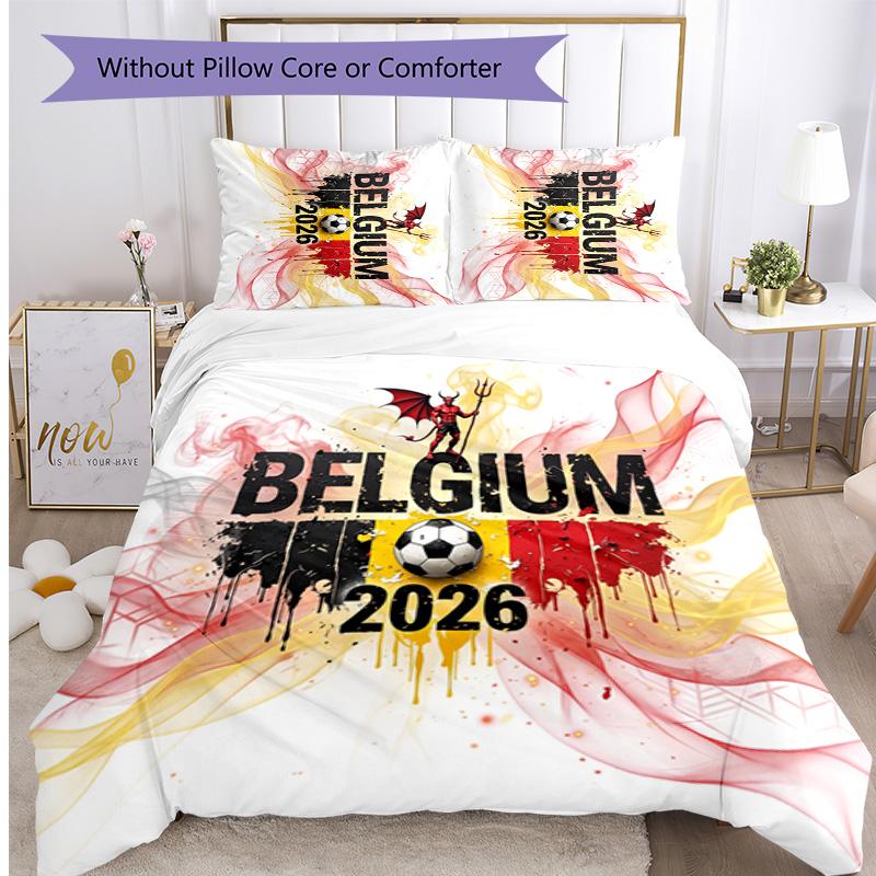 Belgium Football Printed Bedding 3 Piece Set Cozy Breathable Bed Cover Set as Housewarming Holiday Gift