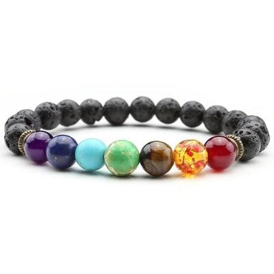 Bracelet Femmes Hommes Tibétain Extensible Élastique 8mm 7 Chakra Perles De Lave FS71CF